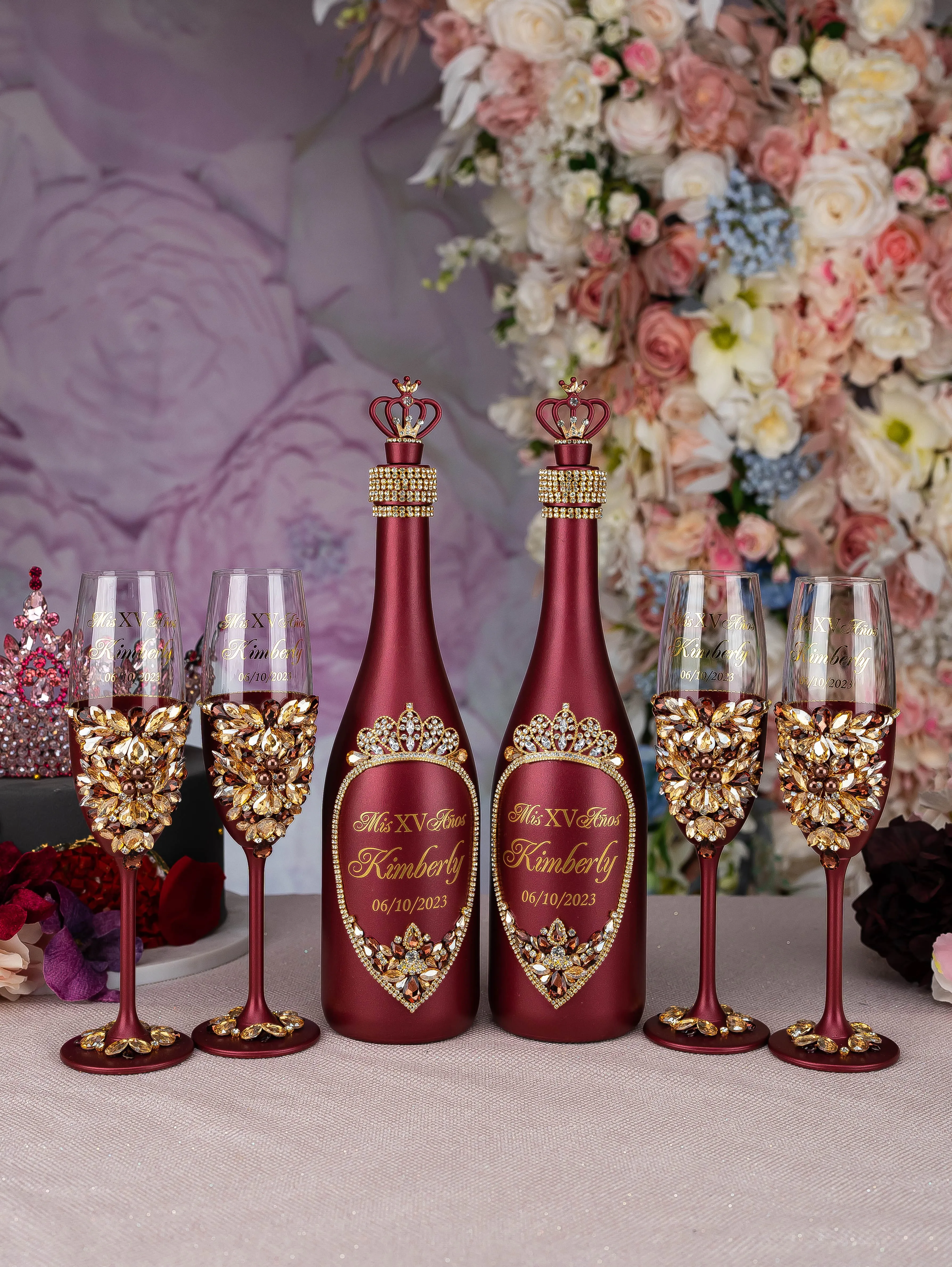 Burgundy quinceanera bottle