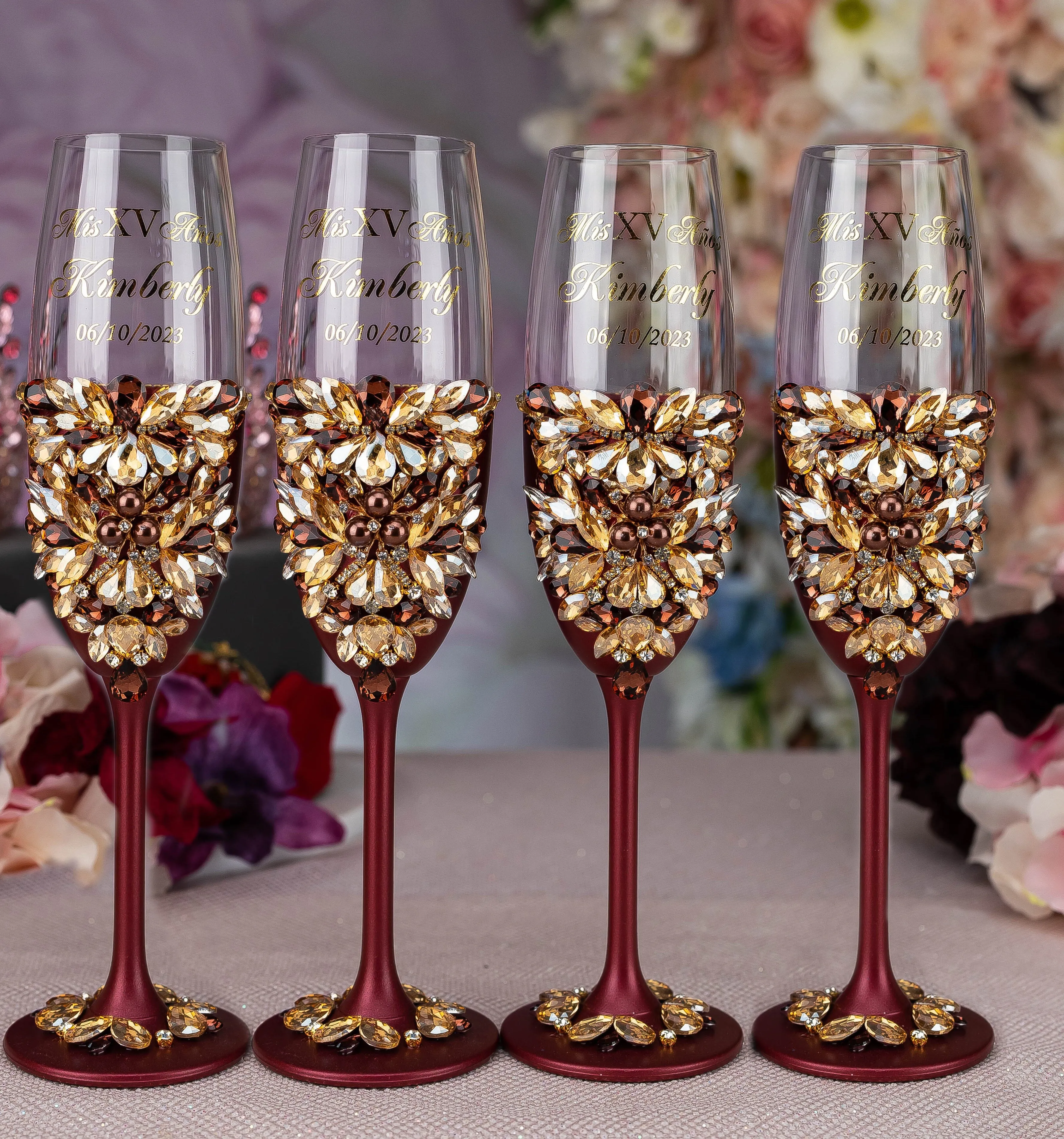 Burgundy quinceanera bottle