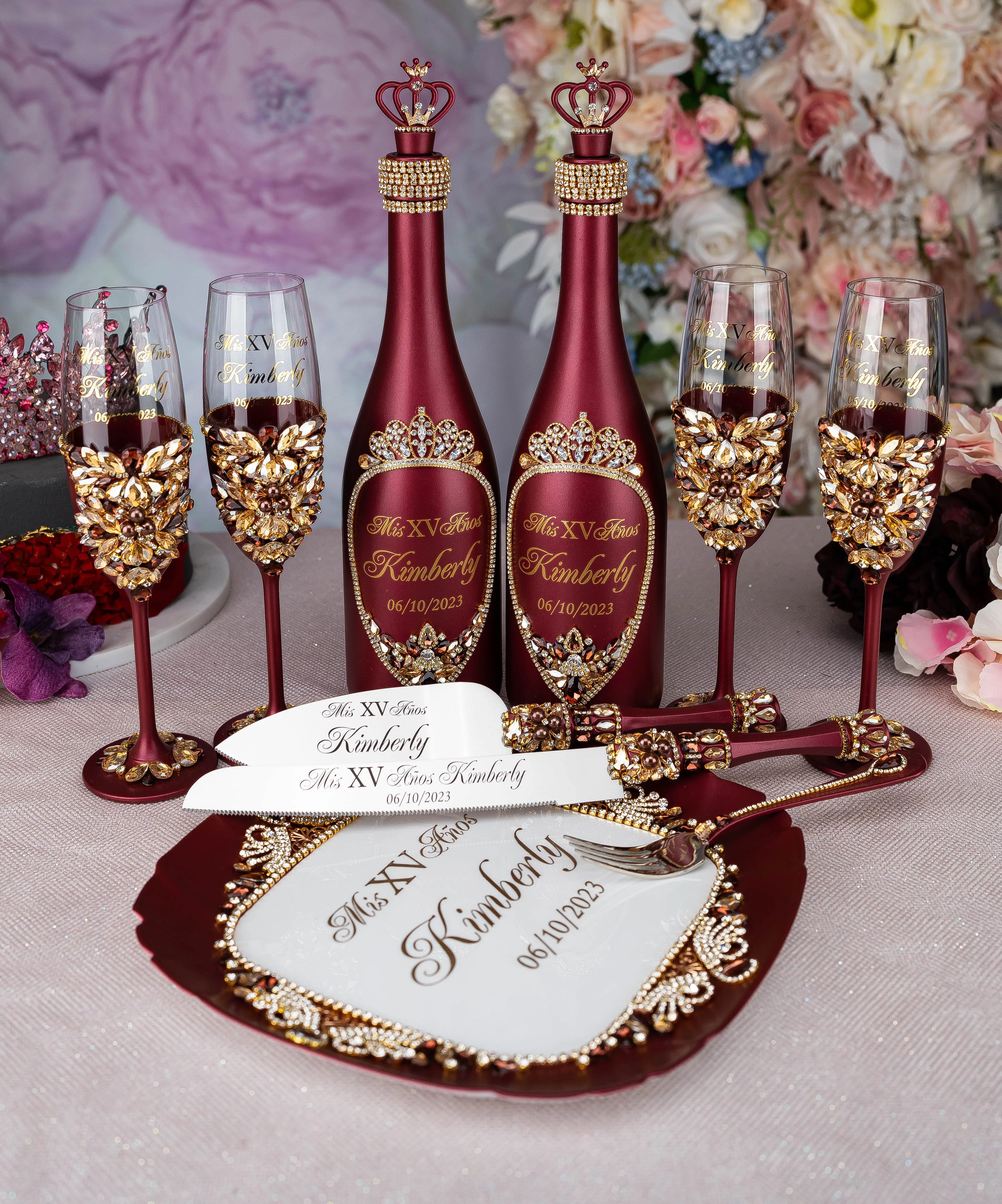 Burgundy quinceanera bottle
