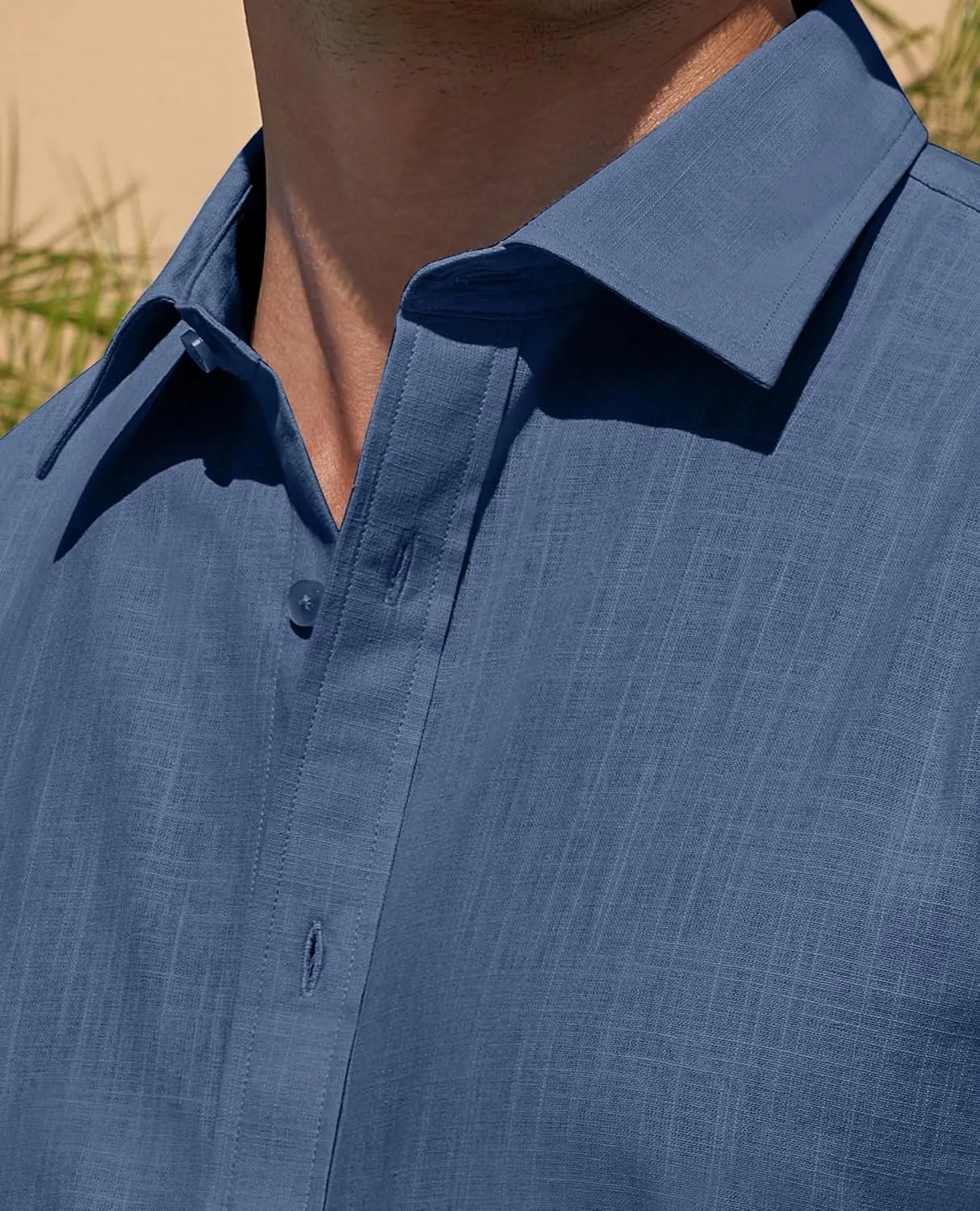 DEMEANOR Linen Shirts for Men Short Sleeve Button Down Shirts Summer Beach Casual Linen Button Up Shirt Vacation Wedding