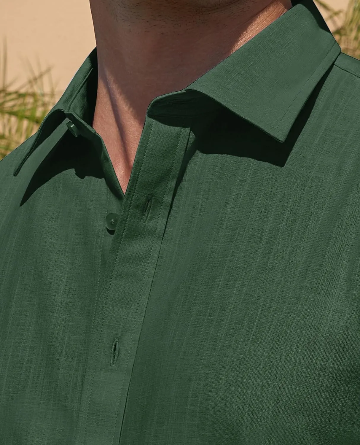 DEMEANOR Linen Shirts for Men Short Sleeve Button Down Shirts Summer Beach Casual Linen Button Up Shirt Vacation Wedding