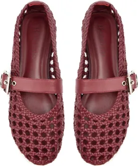 Mesh Mary Jane Flats for Women Hand Woven Flats Slip on Leather Round Toe Comfy Buckle Strap Dressy Beach Ballerina Sandals