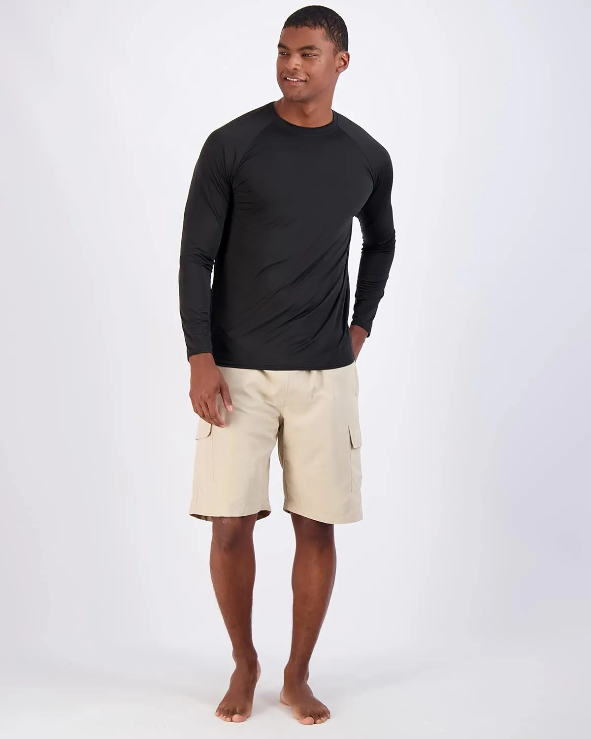 Real Essentials 4 Pack: Mens Long Sleeve Rash Guard Shirt UPF 50  Swim Beach UV Sun Protection Fishing Quick Dry (Big & Tall)