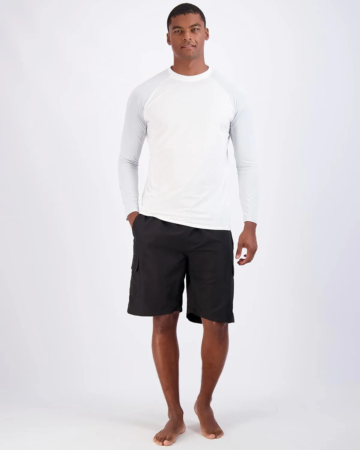 Real Essentials 4 Pack: Mens Long Sleeve Rash Guard Shirt UPF 50  Swim Beach UV Sun Protection Fishing Quick Dry (Big & Tall)