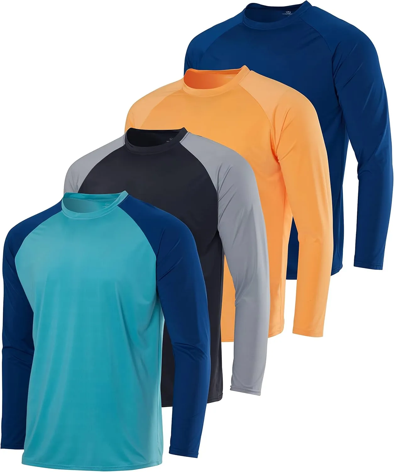 Real Essentials 4 Pack: Mens Long Sleeve Rash Guard Shirt UPF 50  Swim Beach UV Sun Protection Fishing Quick Dry (Big & Tall)