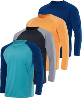 Real Essentials 4 Pack: Mens Long Sleeve Rash Guard Shirt UPF 50  Swim Beach UV Sun Protection Fishing Quick Dry (Big & Tall)