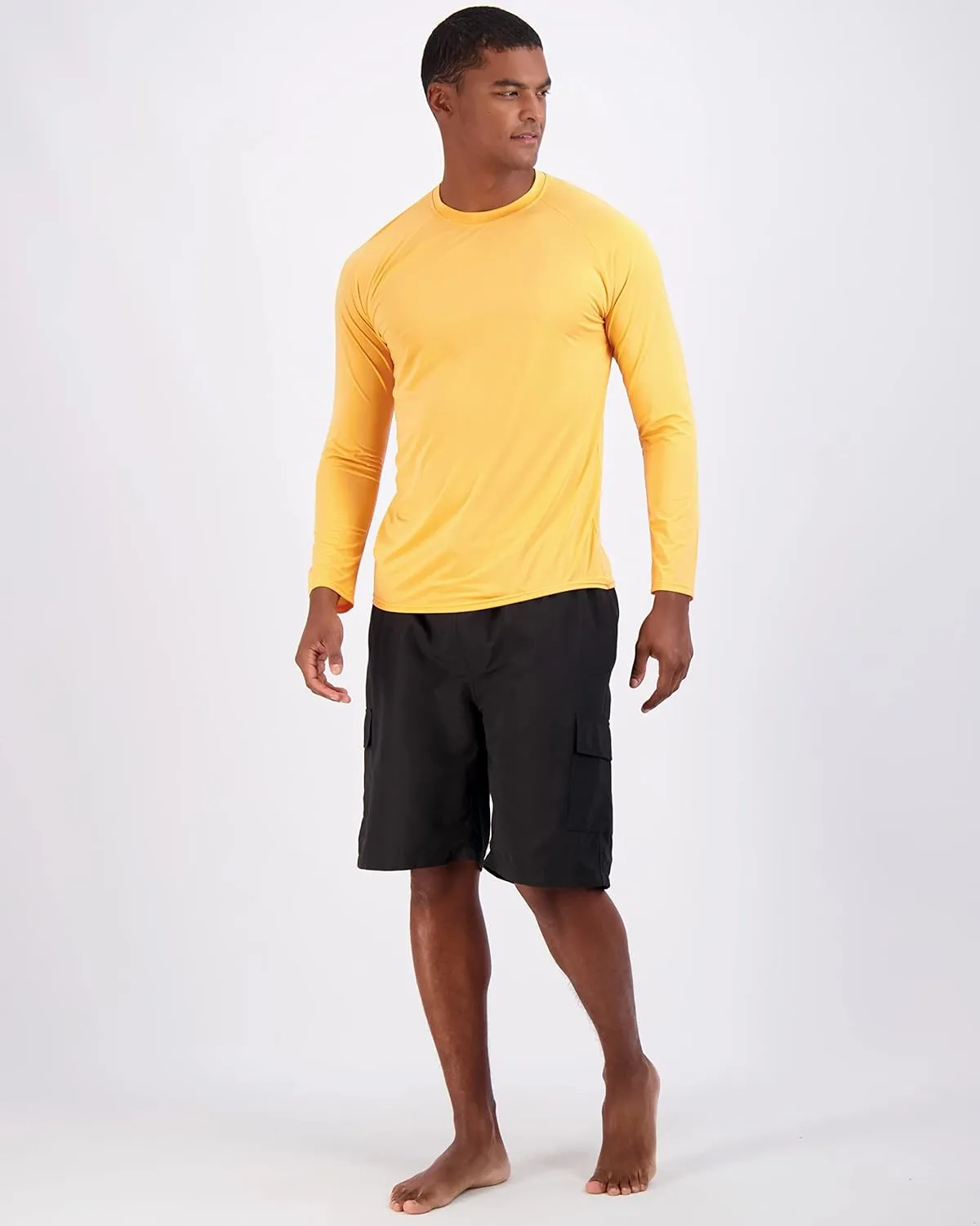 Real Essentials 4 Pack: Mens Long Sleeve Rash Guard Shirt UPF 50  Swim Beach UV Sun Protection Fishing Quick Dry (Big & Tall)
