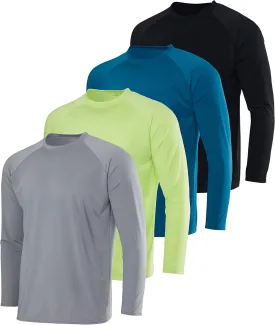 Real Essentials 4 Pack: Mens Long Sleeve Rash Guard Shirt UPF 50  Swim Beach UV Sun Protection Fishing Quick Dry (Big & Tall)