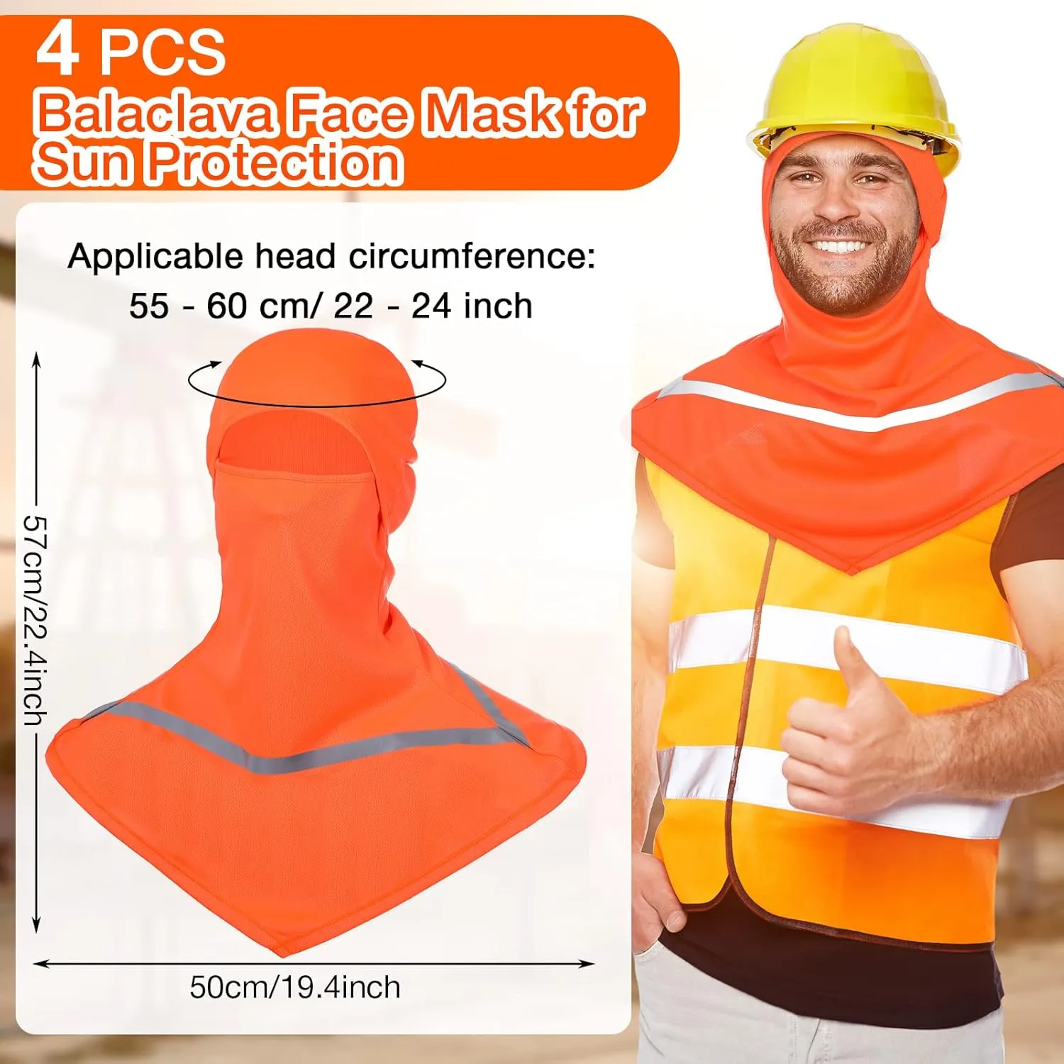 Seematn 4 Pcs Balaclava Sun Men Face Mask UV Protection with Reflective Strip for Construction Work Neck Covers Summer