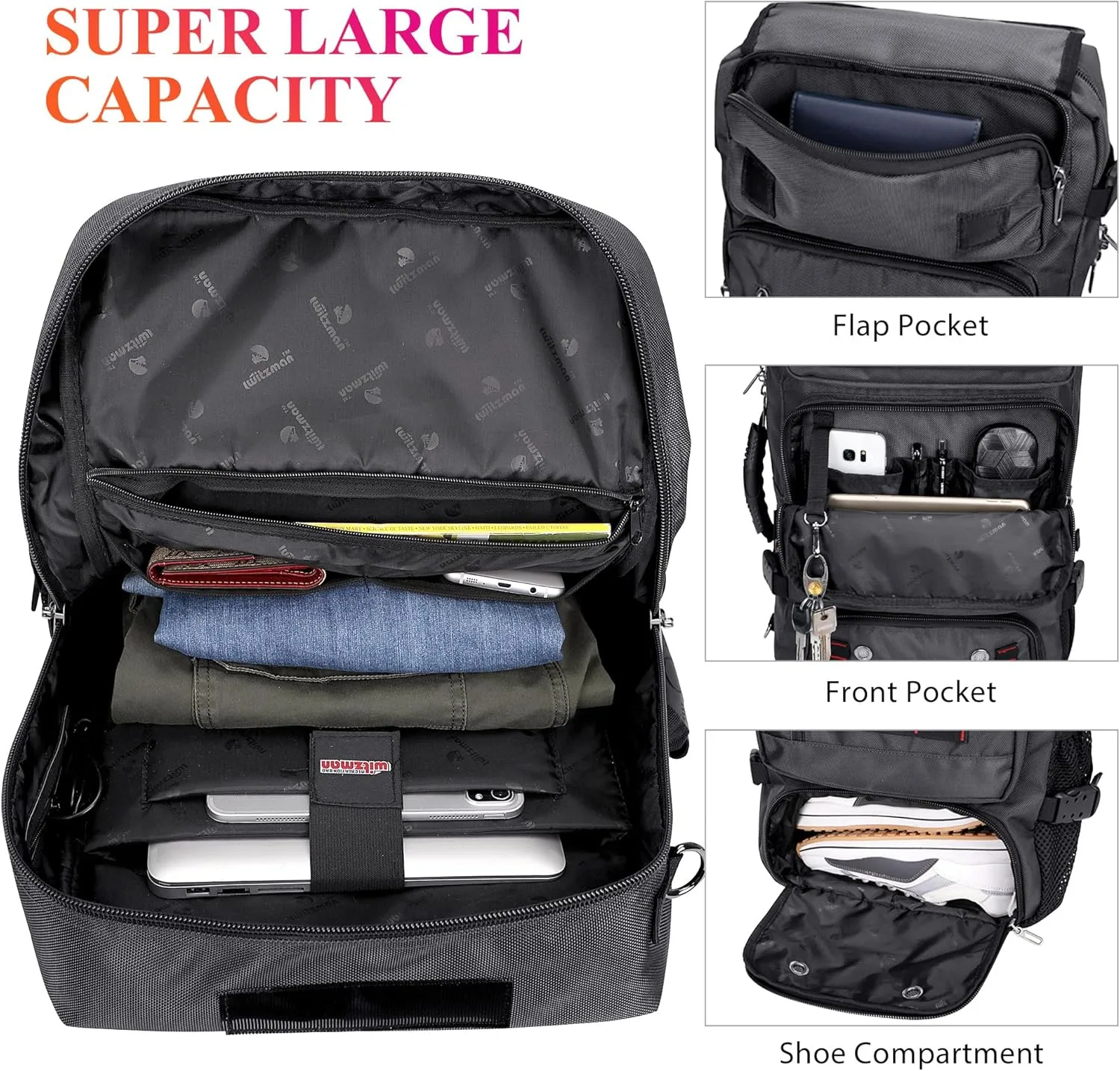 WITZMAN Carry on Travel Backpack for Men Airline Approved Convertible Nylon Duffle Backpack Luggage Bag (B682 Silvery Grey)